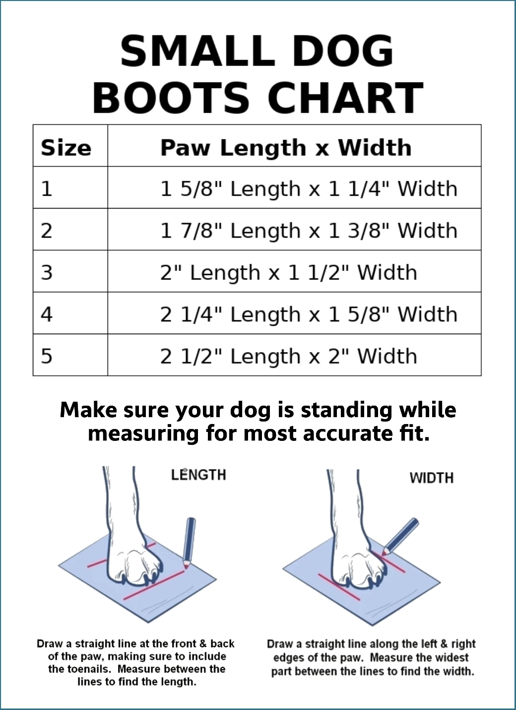 Small Dog Boot Size Chart